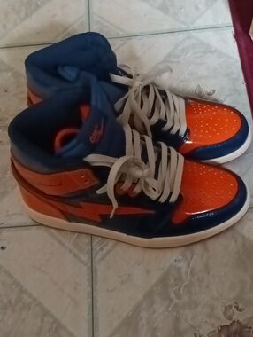 Kids High-Top Sneakers in Orange and Blue